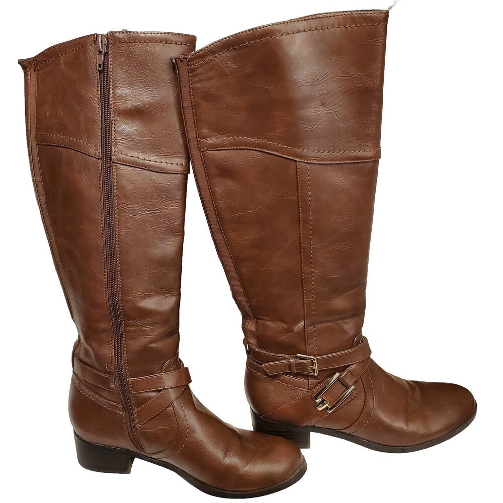 Unisa Womens Riding Boots Size 6M Brown Zip Up Side Buckle Calf